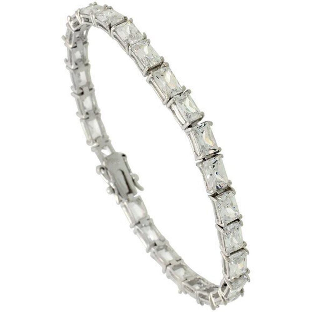 Sterling Silver Rectangle CZ Tennis Bracelet